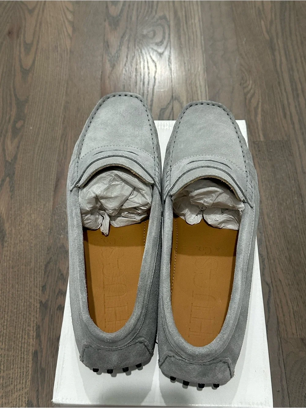 HUGS Dove Grey Suede Penny Driving Loafers for Men